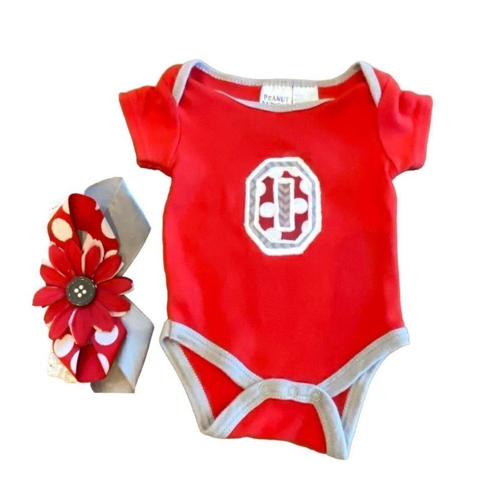OSU Ohio State Buckeyes Infant One Piece Tee + Floral Bow Headband  Size 3-6. Mo